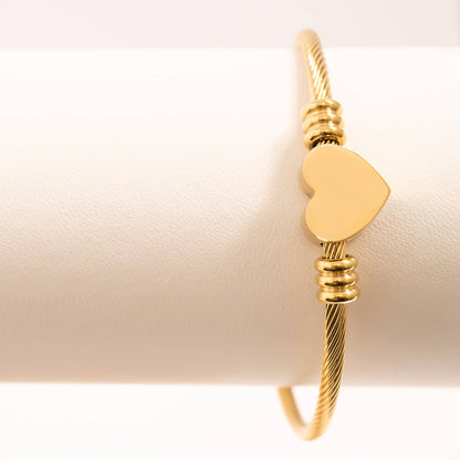 18K Gold PVD Stainless Steel Engravable Heart Cuff Bracelet: Stainless