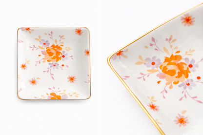 Ceramic Jewelry Trinket Tray with Gold Rim – 4” Square Catchall Dish: Cowboy Coquette