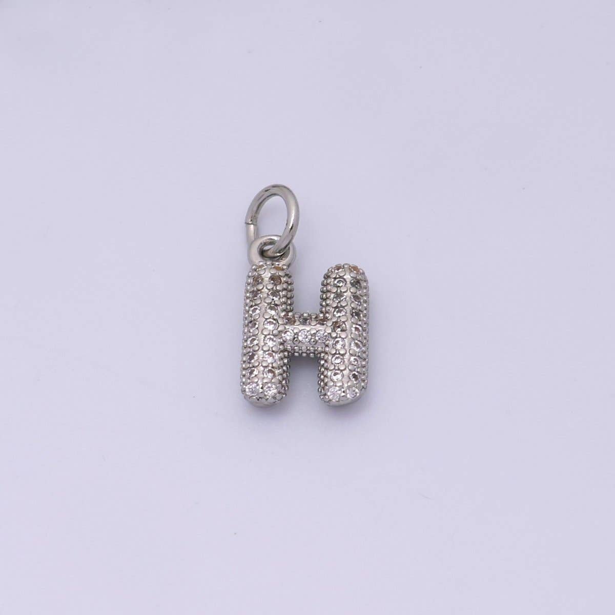 White Gold Filled Micro Paved CZ Chubby Balloon Initial Letter Pendant | A157 - A169: Letter A