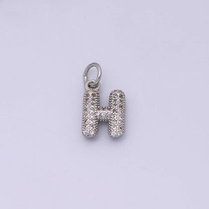White Gold Filled Micro Paved CZ Chubby Balloon Initial Letter Pendant | A157 - A169: Letter A