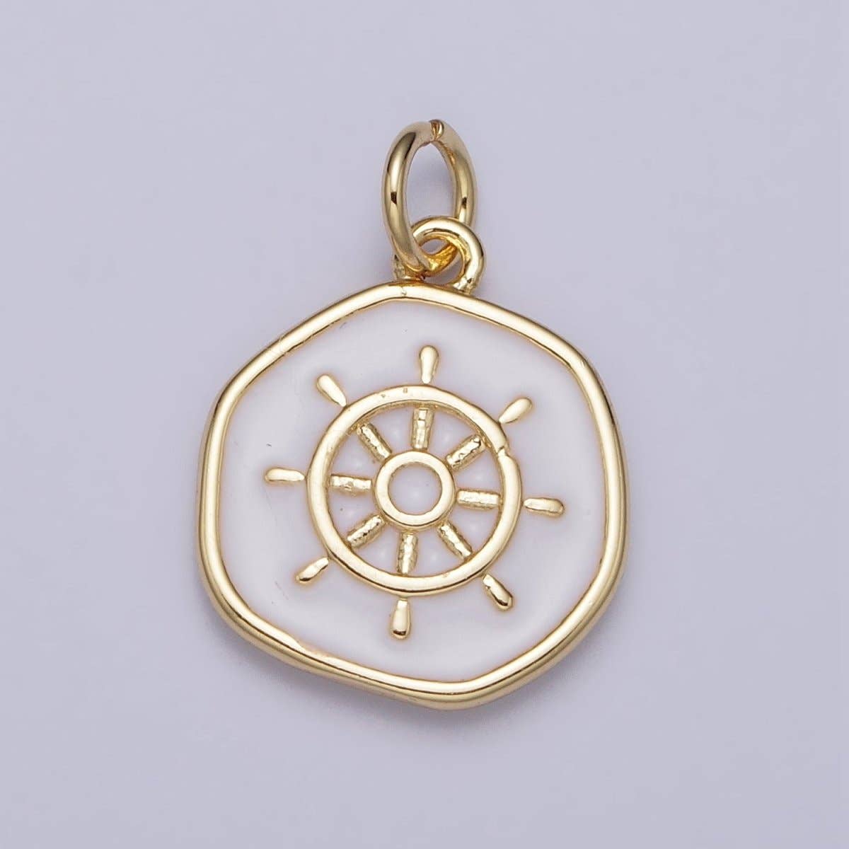 24K Gold Filled Nautical Boat Steering Wheel Helm Round Charm in Gold & Silver N-745 AC-326: Silver