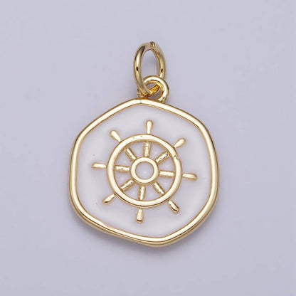 24K Gold Filled Nautical Boat Steering Wheel Helm Round Charm in Gold & Silver N-745 AC-326: Silver