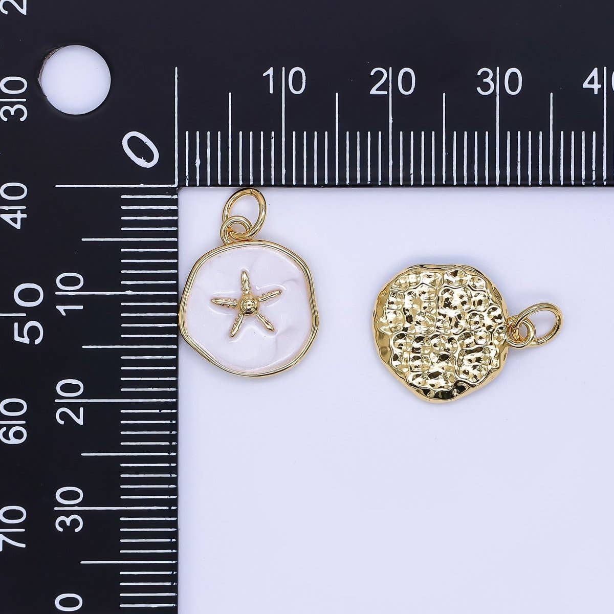 24K Gold Filled 15mm Enamel Floating Sea Starfish Charm in Blue & White | AF-527: Blue