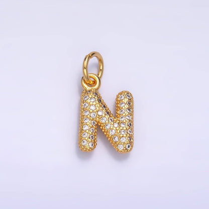 24K Gold Filled Micro Paved CZ Chubby Balloon Initial Letter Pendant | A015 - A027: Set