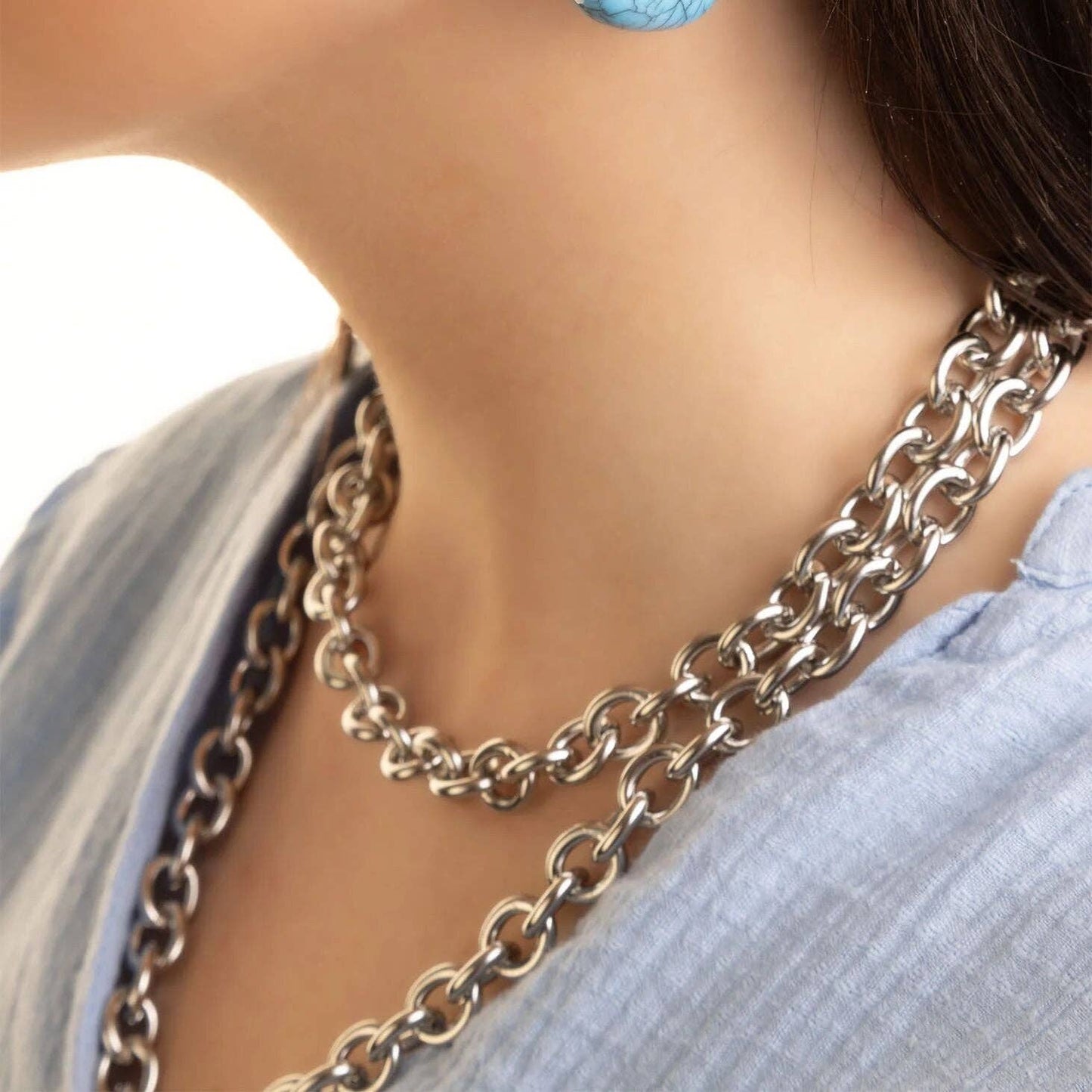 18K Gold PVD Stainless Steel Chunky Chain Lariat Necklace: Gold