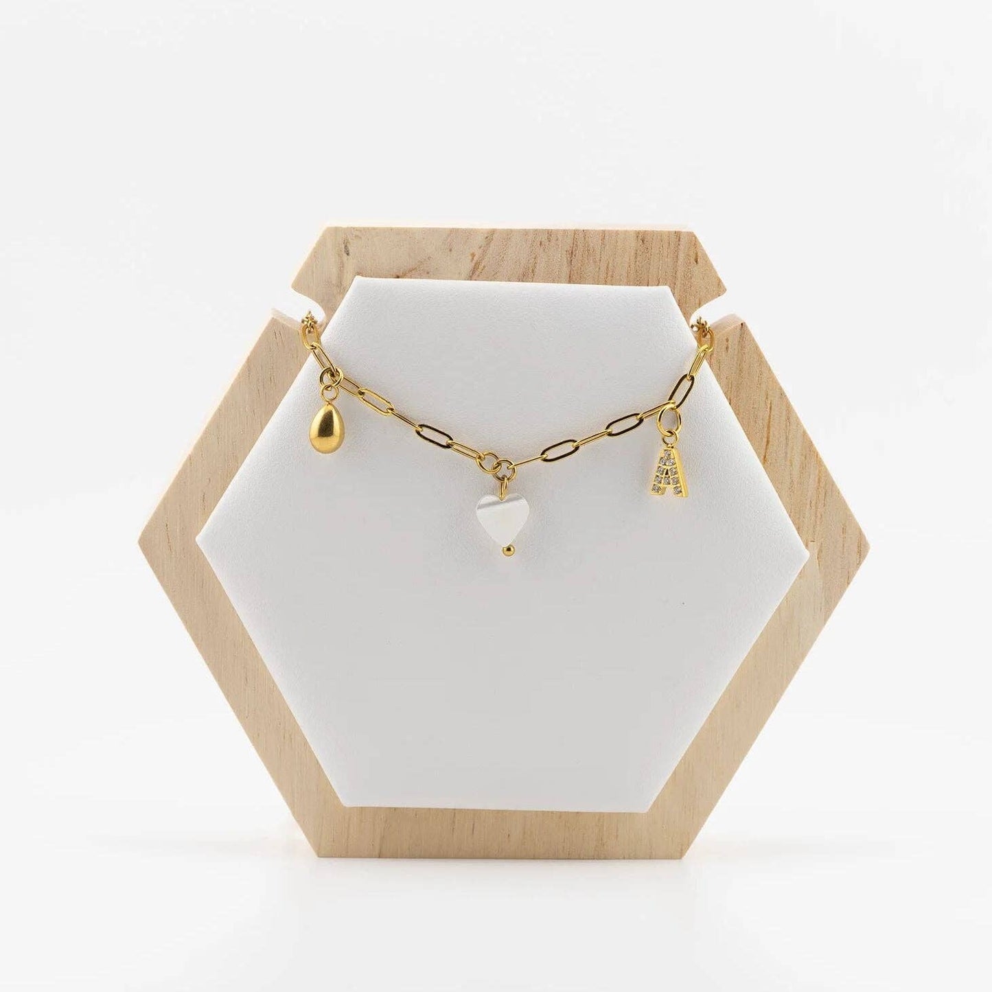 18K Gold PVD Stainless Steel Shell Heart Charm: Gold