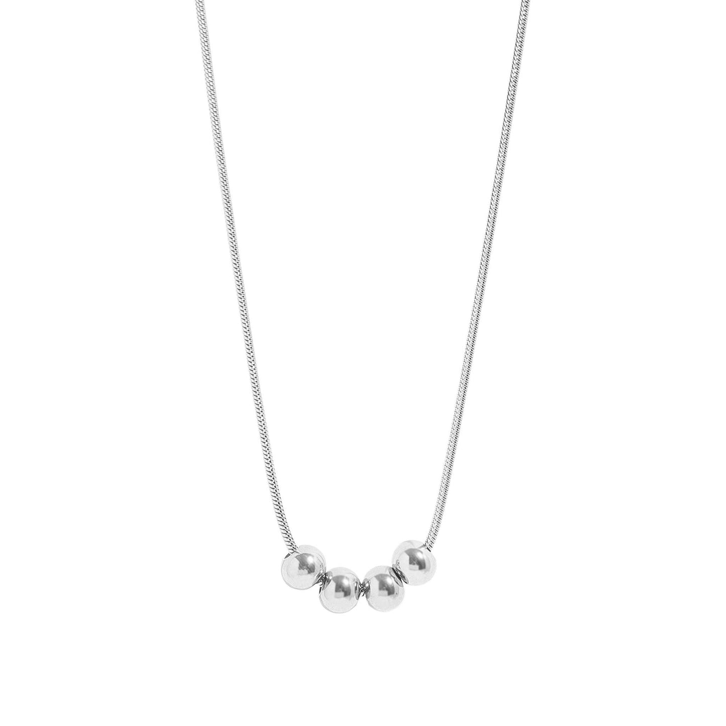 18K Gold PVD Stainless Steel Adjustable Ball Charm Necklace: Stainless