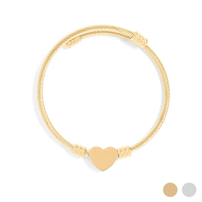 18K Gold PVD Stainless Steel Engravable Heart Cuff Bracelet: Stainless