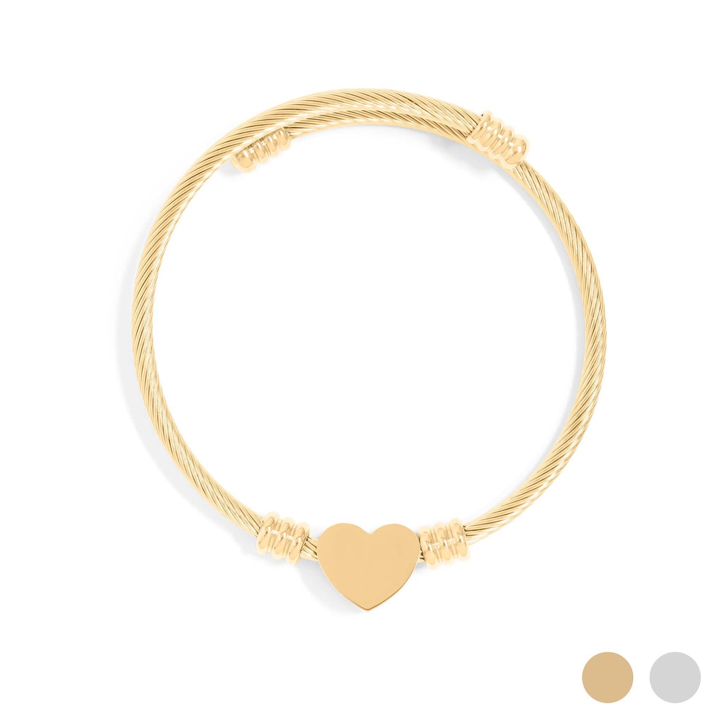 18K Gold PVD Stainless Steel Engravable Heart Cuff Bracelet: Gold