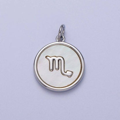 White Gold Filled Zodiac Signs Shell Pearl Round Coin Astrology Horoscope Silver Charm | A-A1731-A-A1736: Cancer