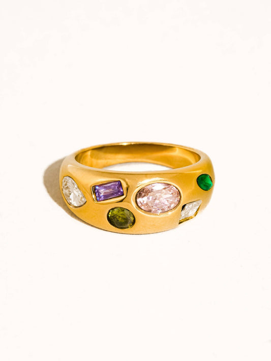 Orlume 18K Gold Non-Tarnish Colorful CZ Dome Ring: Yellow Gold / 7