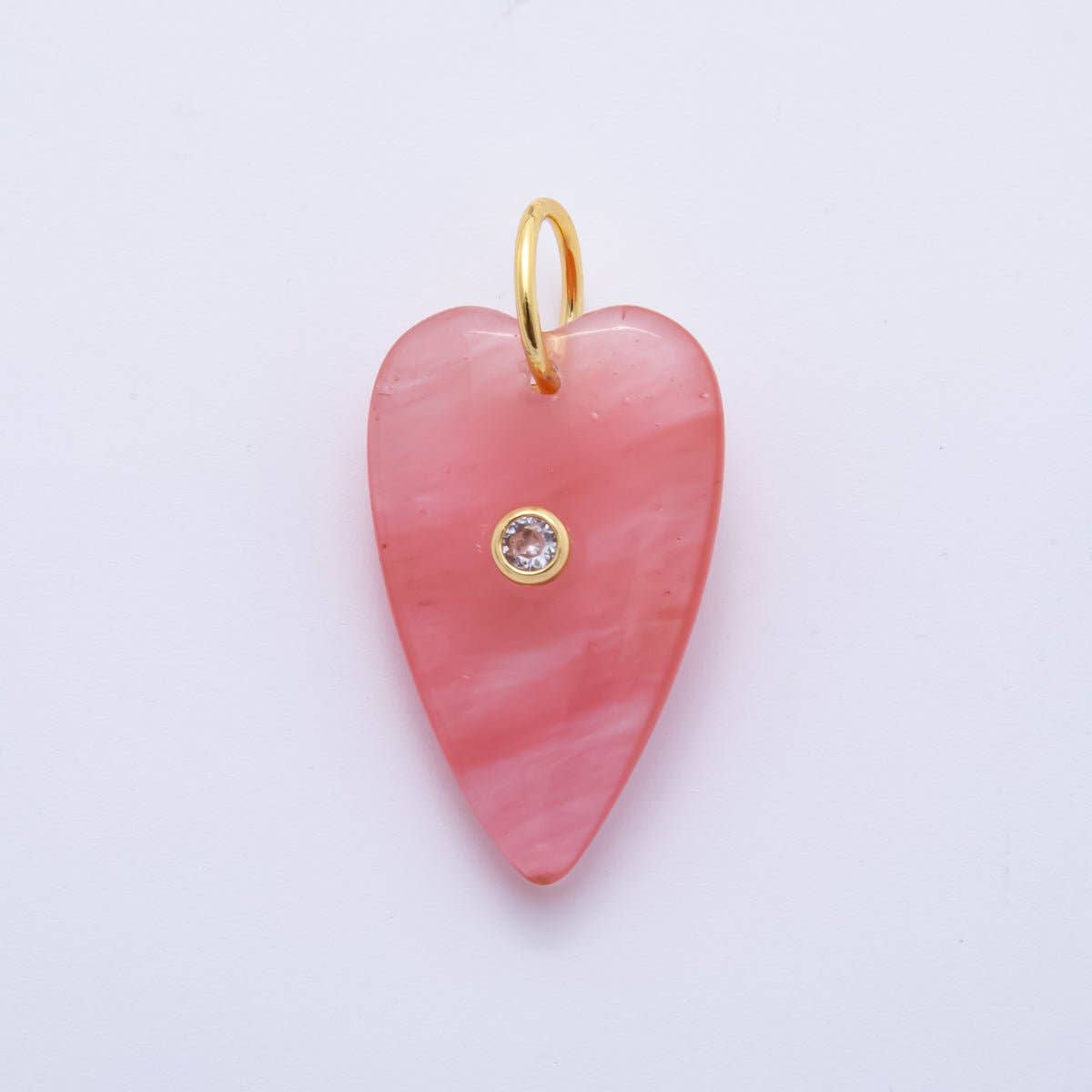 18K Gold Filled 35mm Carnelian, Aventurine, Quartz Long Heart Gemstone Charm | AH890 AH891: Watermelon Red