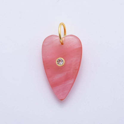 18K Gold Filled 35mm Carnelian, Aventurine, Quartz Long Heart Gemstone Charm | AH890 AH891: Watermelon Red