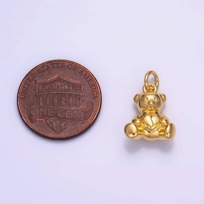 24K Gold Filled Heart Teddy Bear 3D Multidimensional Charm | W215