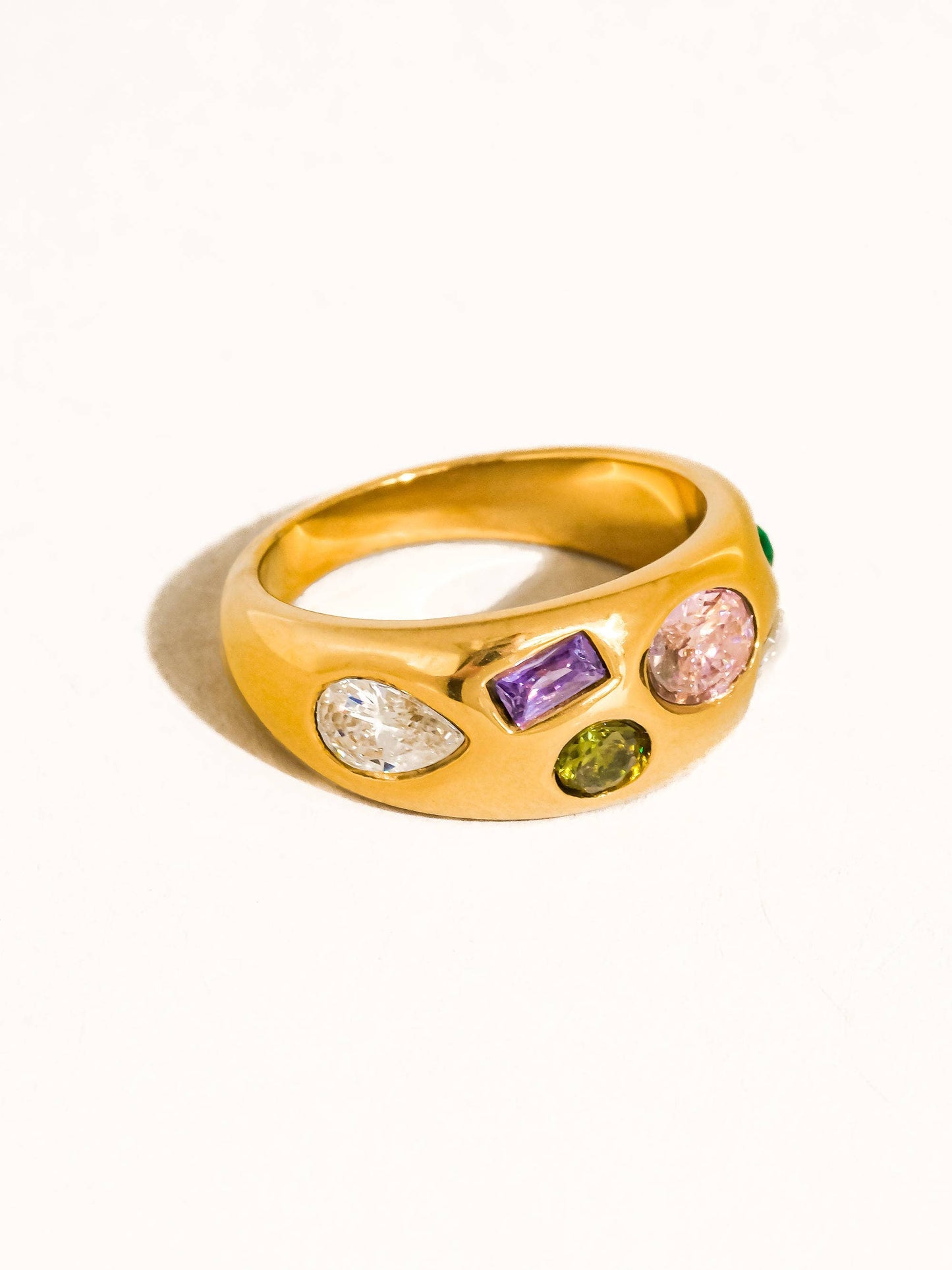 Orlume 18K Gold Non-Tarnish Colorful CZ Dome Ring: Yellow Gold / 7