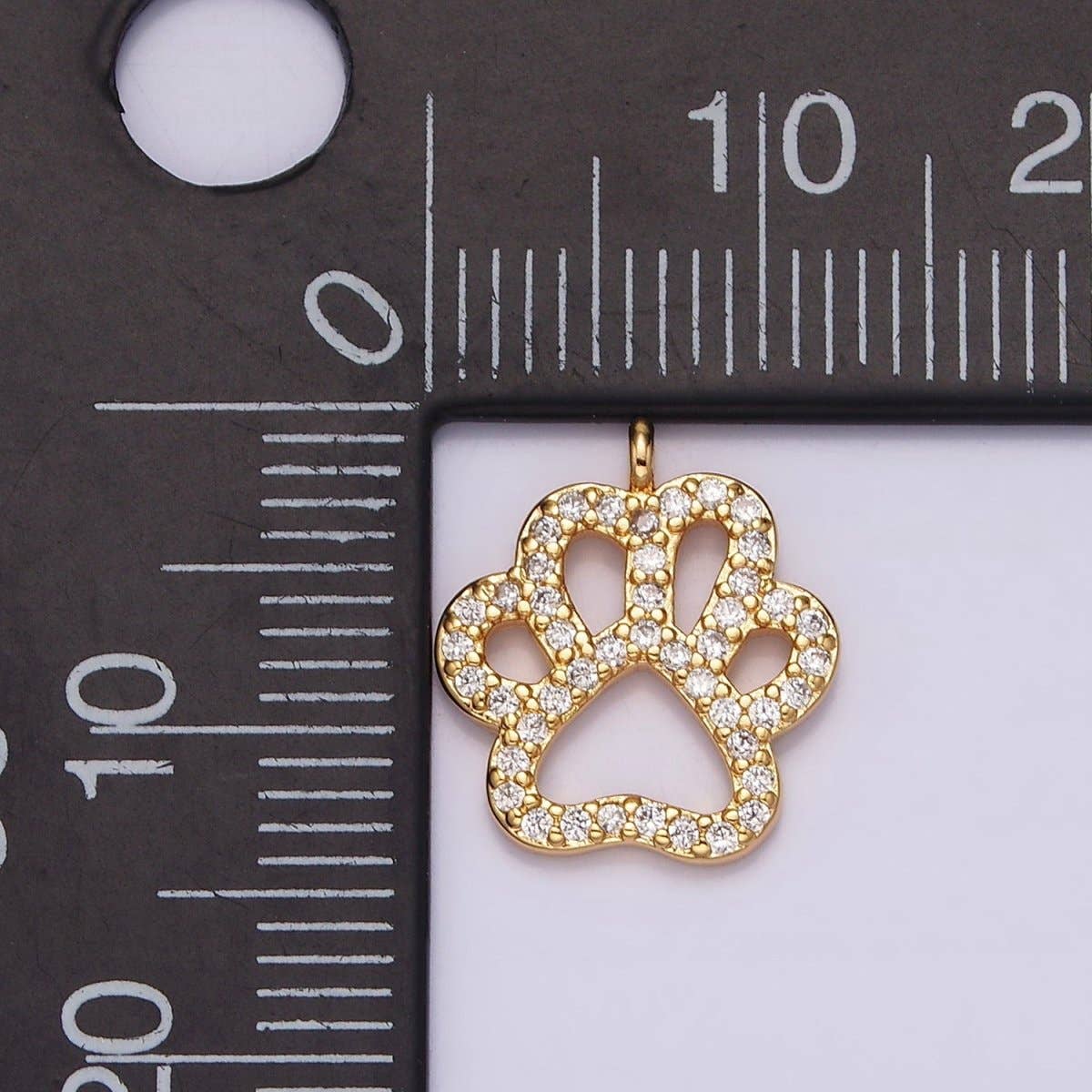 16K Gold Filled Clear Micro Paved CZ Pawprint Pet Animal Open Charm | AG100