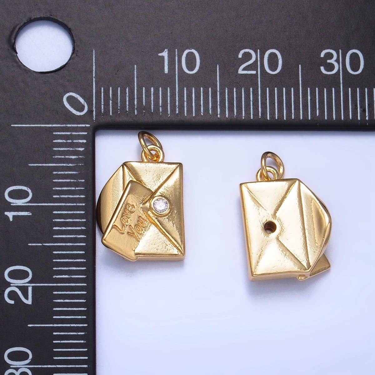 24K Gold Filled "Love You" Script Letter CZ Charm in Gold, Silver & Mixed Metal | W101 N046