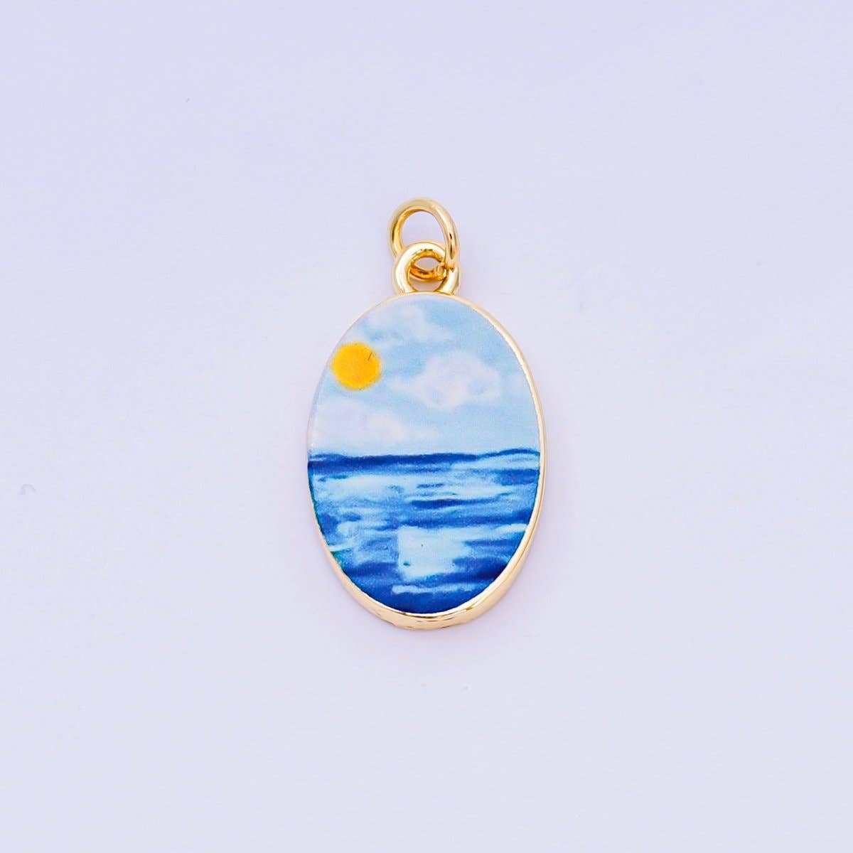 24K Gold Filled 23mm Enamel Art Oval Spring Holiday Charm in Flower, Butterfly, & Nature | AH-544 AH-545, AJ-513, AJ-514, AJ-520, AJ-528 - AJ530, AJ-532 - AJ-535, AJ-539 AJ-540, AJ-544 AJ-545, AJ-547: 6. Blue Lemon