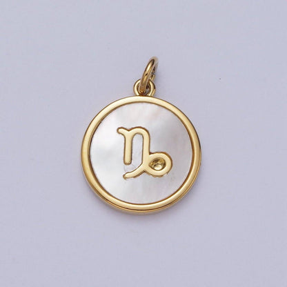 24K Gold Filled Zodiac Signs Shell Pearl Round Coin Charm Astrology Jewelry Making | A-A1367-A-A1372: Taurus