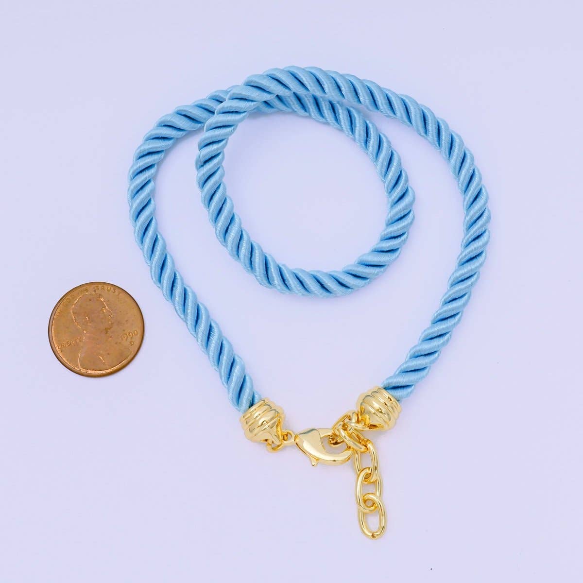 24K Gold Filled Red, Blue, Pink, Beige Twisted Braided Cord Chain Necklace | WA-2440 ~ WA-3830: Dark Blue / 16.3 Inches