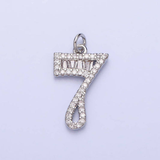 Micro Pave CZ Numbering Charms Pave Dangle Silver Number Charms Women Pave Number Findings Number 0-9 Charms AC529 - AC538: 7