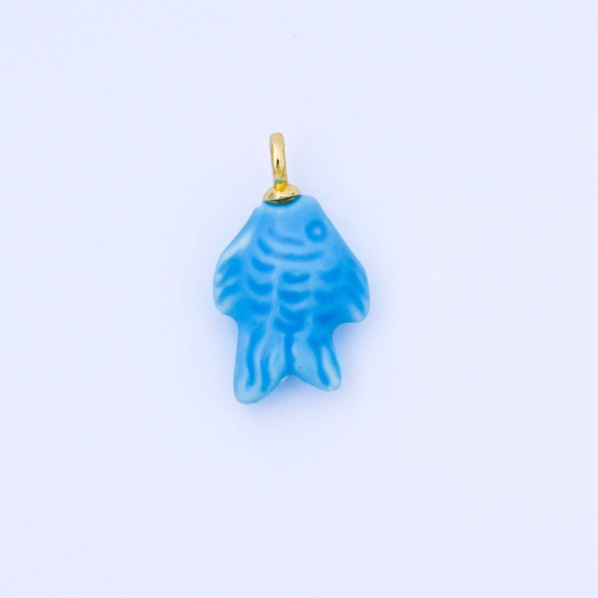 24K Gold Filled 25mm Orange, Red, Yellow, Blue, Green, Teal Fish Ceramic Porcelain Drop Charm | C960 - C963: Blue