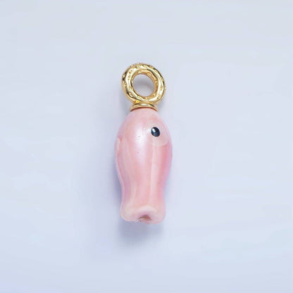 24K Gold Filled 30mm Enamel Fish Sea Animal Ceramic Drop Charm | X794 - X801: White