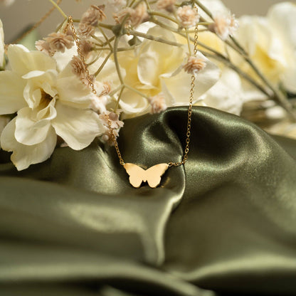 18K Gold PVD Stainless Steel Engravable Butterfly Necklace : Stainless