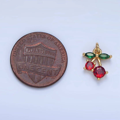 24K Gold Filled Red CZ Cherry Fruit Mini Charm | X849