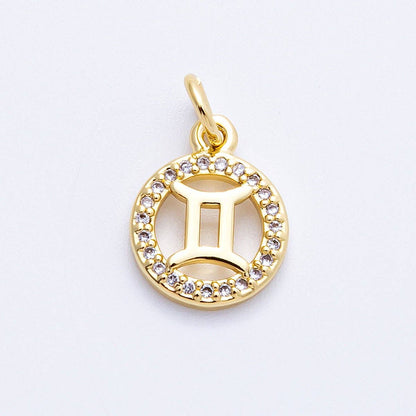 16K Gold Filled 13.5mm Micro Paved CZ Personalized Zodiac Sign Charm | Charms-00223 ~ Charms-00234: Zodiac Set
