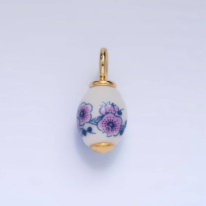 24K Gold Filled Nature Floral Mushroom Pet Sea Sell Ceramic Drop Charm: 21 Pink House