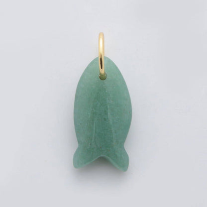 18K Gold Filled 23.7mm Natural Gemstone Fish Charm | C317 - C435: White Opal