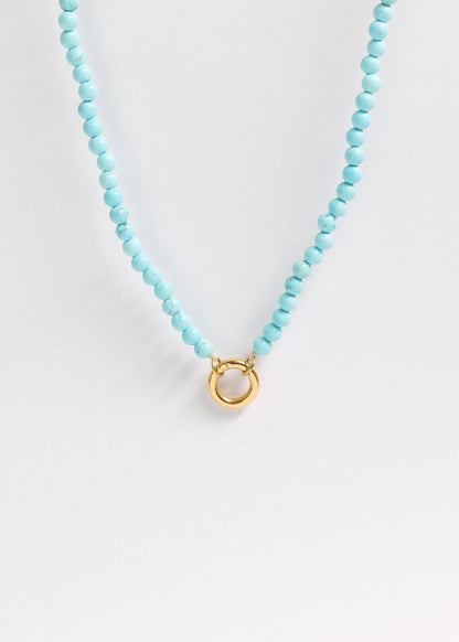 Semi Precious Natural Stone Charm Keeper Necklace: Amazonite