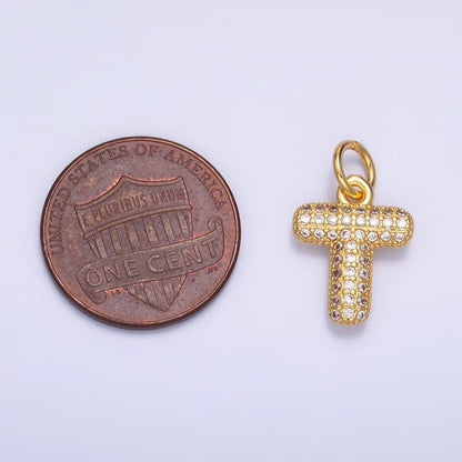 24K Gold Filled Micro Paved CZ Chubby Balloon Initial Letter Pendant | A015 - A027: Set