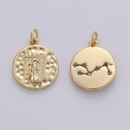 14K Gold Filled Zodiac Constellation Charms, Zodiac Symbol, Horoscope Charm, Gold Astrological Zodiac Signs, Double Sided Charm Pendant | A-A1707-A-A1712: Taurus