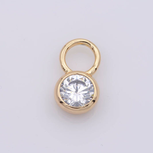 14k Gold Filled Micro Pave CZ Geometric Pendant Charm Mini Clear CZ Circle Bezel Cut Pendant Charm With Large Hole M482