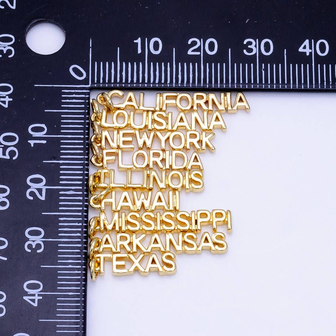 16K Gold Filled USA City States Script Tag Charm in Gold & Silver | D814 - D823: Gold / California