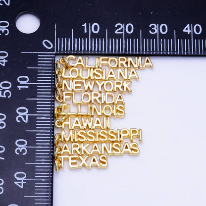 16K Gold Filled USA City States Script Tag Charm in Gold & Silver | D814 - D823: Gold / California