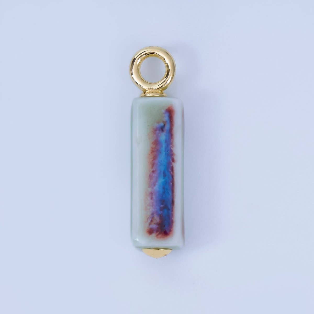 18K Gold Filled Blue, Teal, Brown, Pink Watercolor Bar Ceramic Drop Pendant | AJ-451: # 9