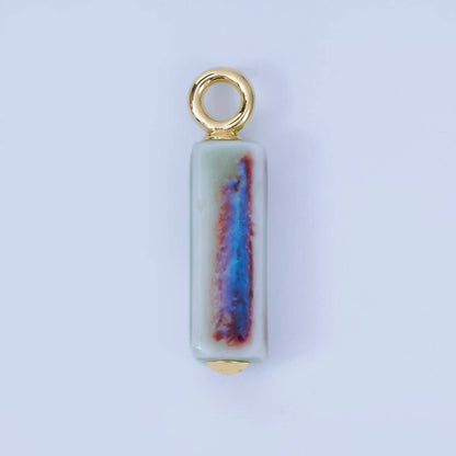 18K Gold Filled Blue, Teal, Brown, Pink Watercolor Bar Ceramic Drop Pendant | AJ-451: # 9