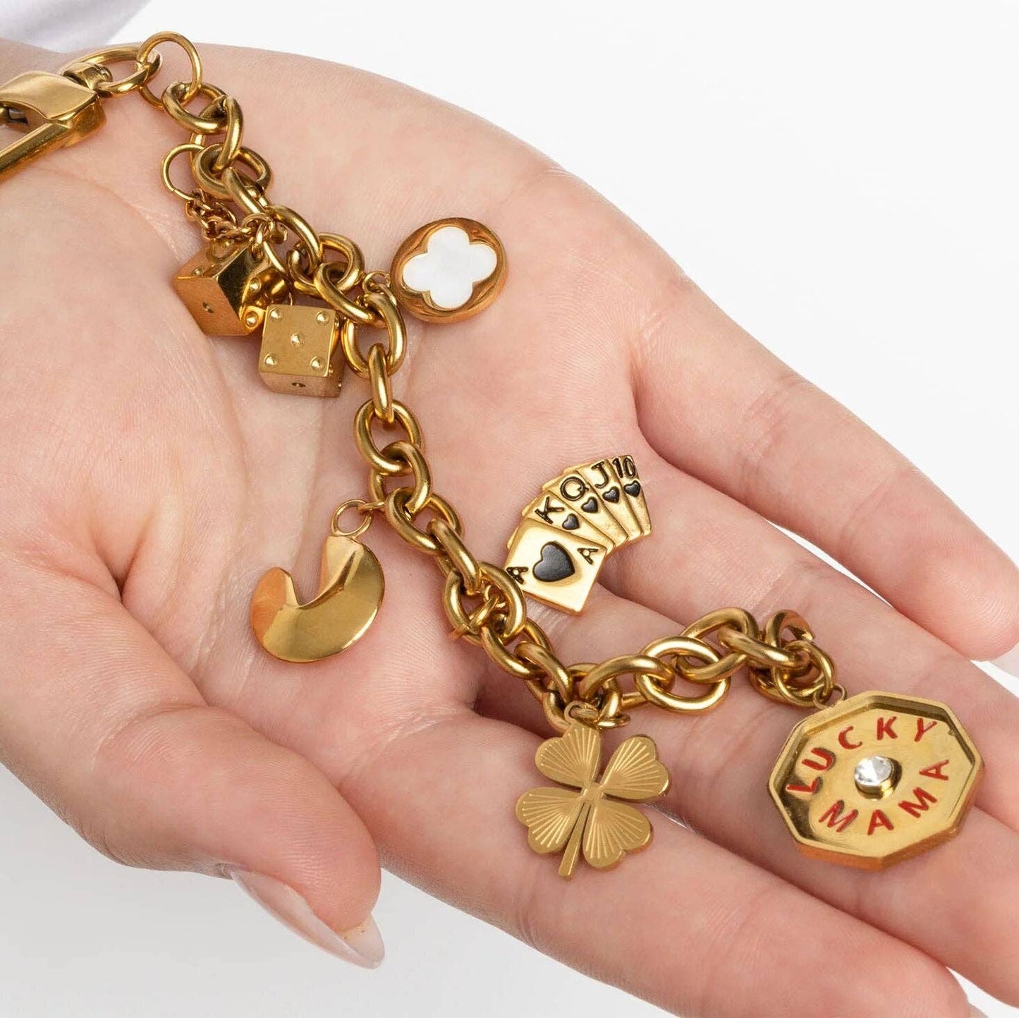 18K Gold PVD Stainless Steel Dice Charm: Gold