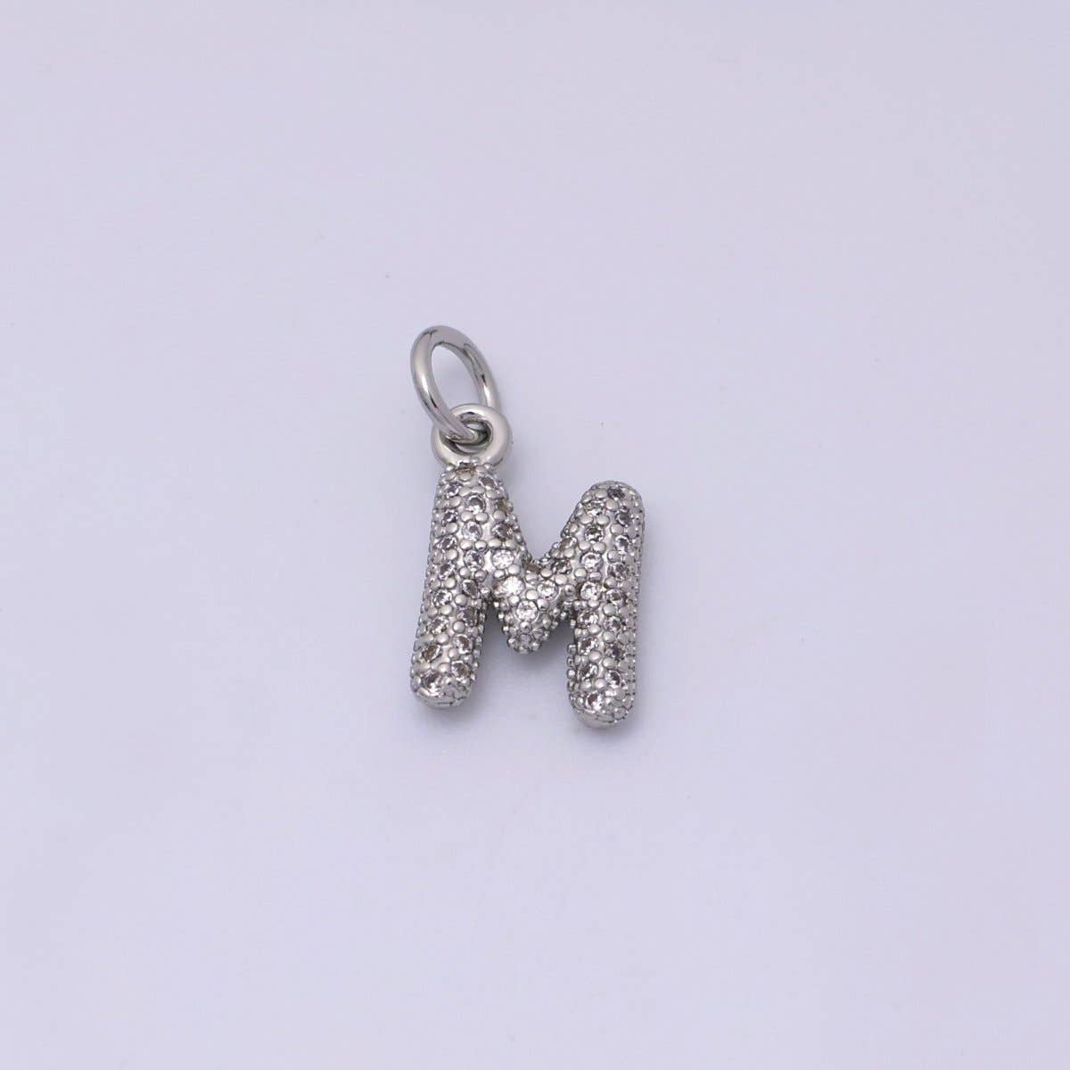 White Gold Filled Micro Paved CZ Chubby Balloon Initial Letter Pendant | A157 - A169: Letter A