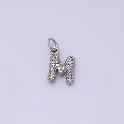 White Gold Filled Micro Paved CZ Chubby Balloon Initial Letter Pendant | A157 - A169: Letter A
