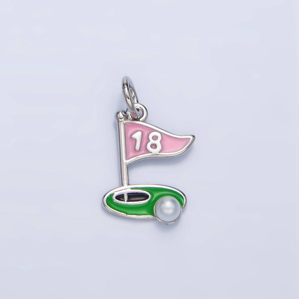 24K Gold Filled Golf Course Pearl Enamel Charm in Gold & Silver | E371: Silver