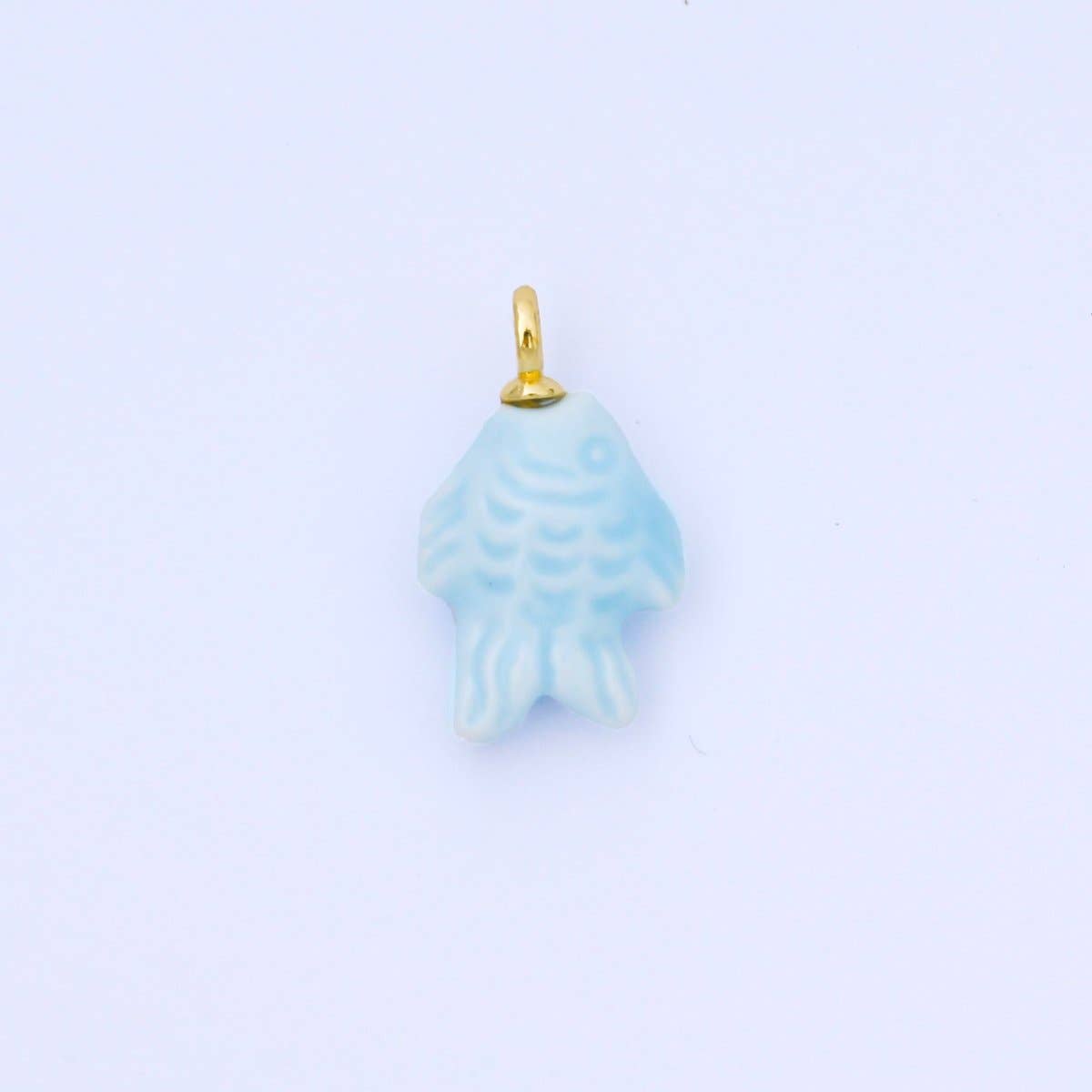 24K Gold Filled 25mm Orange, Red, Yellow, Blue, Green, Teal Fish Ceramic Porcelain Drop Charm | C960 - C963: Green