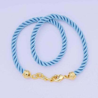 24K Gold Filled Red, Blue, Pink, Beige Twisted Braided Cord Chain Necklace | WA-2440 ~ WA-3830: Dark Blue / 16.3 Inches