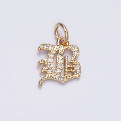 16K Gold Filled Initial Letter Old English Font Personalized Micro Paved Add-On Charm | A-572-A-584: ALL INITIAL