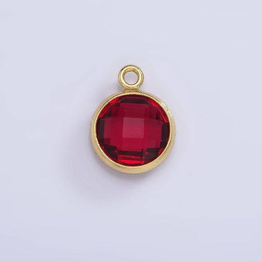 9mm Round BIRTHSTONE Cubic Zirconia Circle Gold Charm Add on Component For Jewelry Making | N-1209 N-1210: Red
