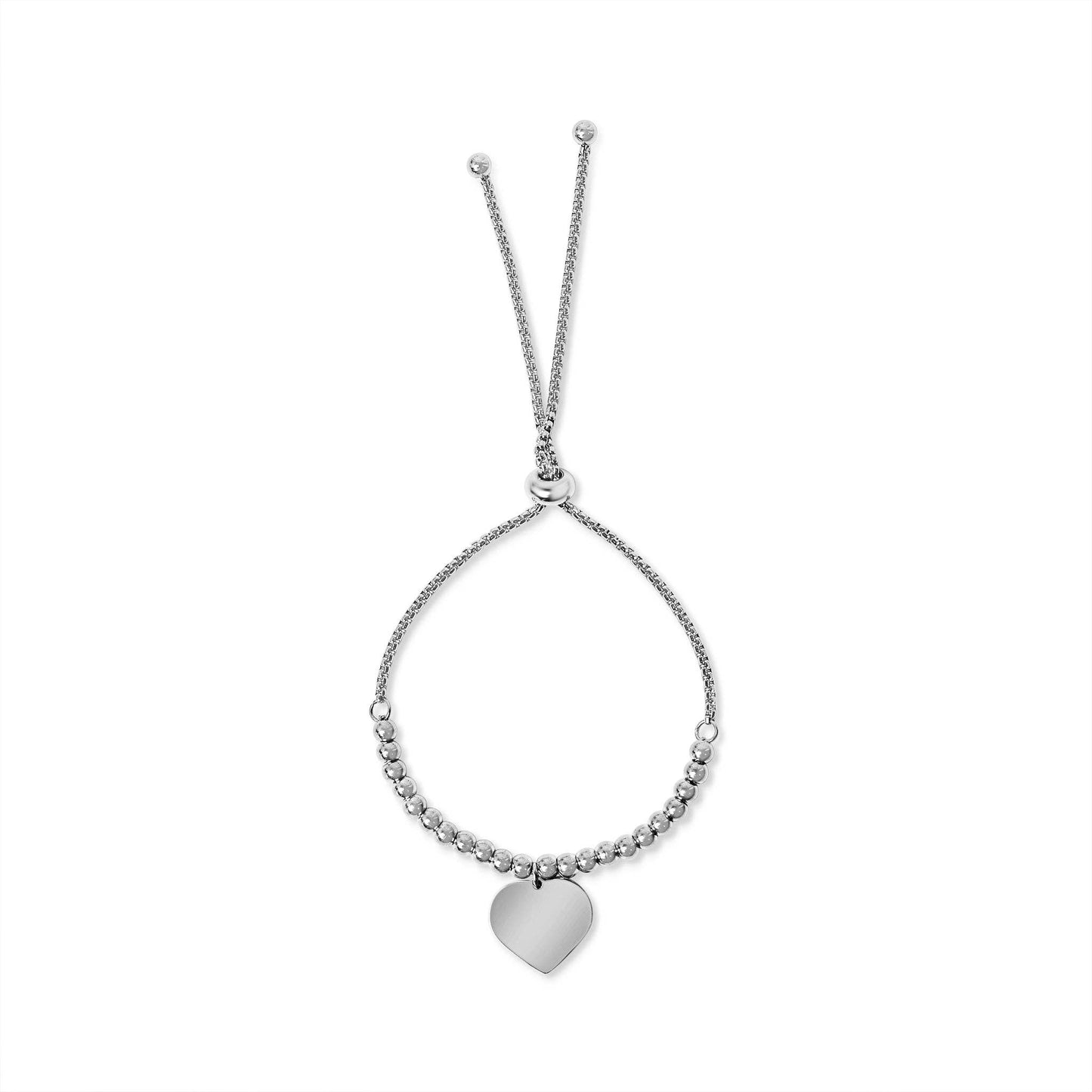 Stainless Steel Adjustable Engravable Heart Beaded Bracelet: Gold