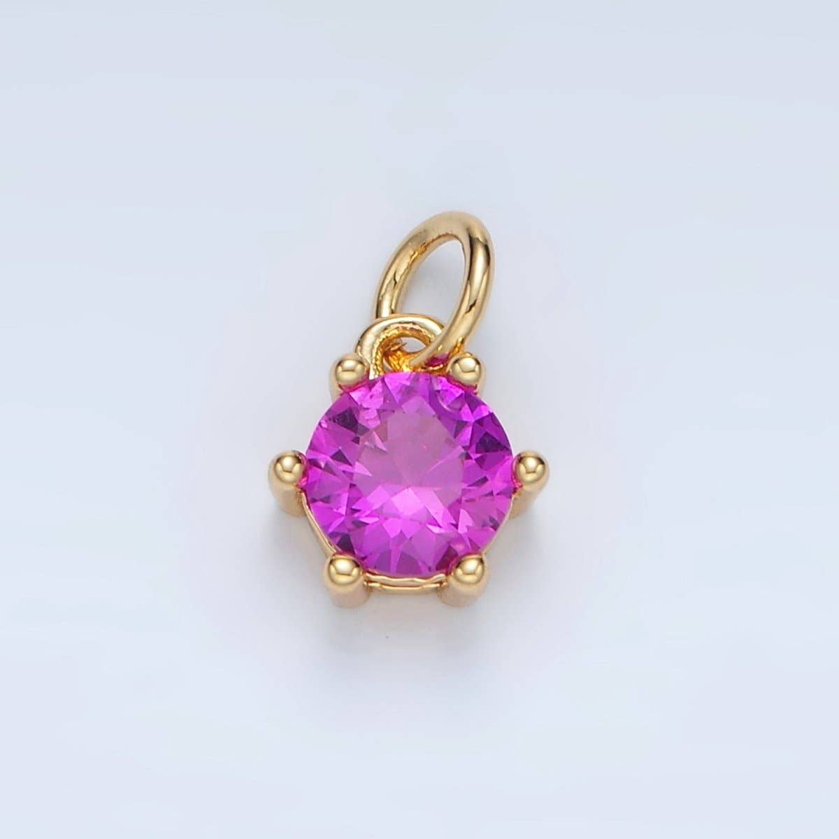 24K Gold Filled 8mm Round CZ Birthstone Personalized Charm | AG871 - AG876: March - Aquamarine